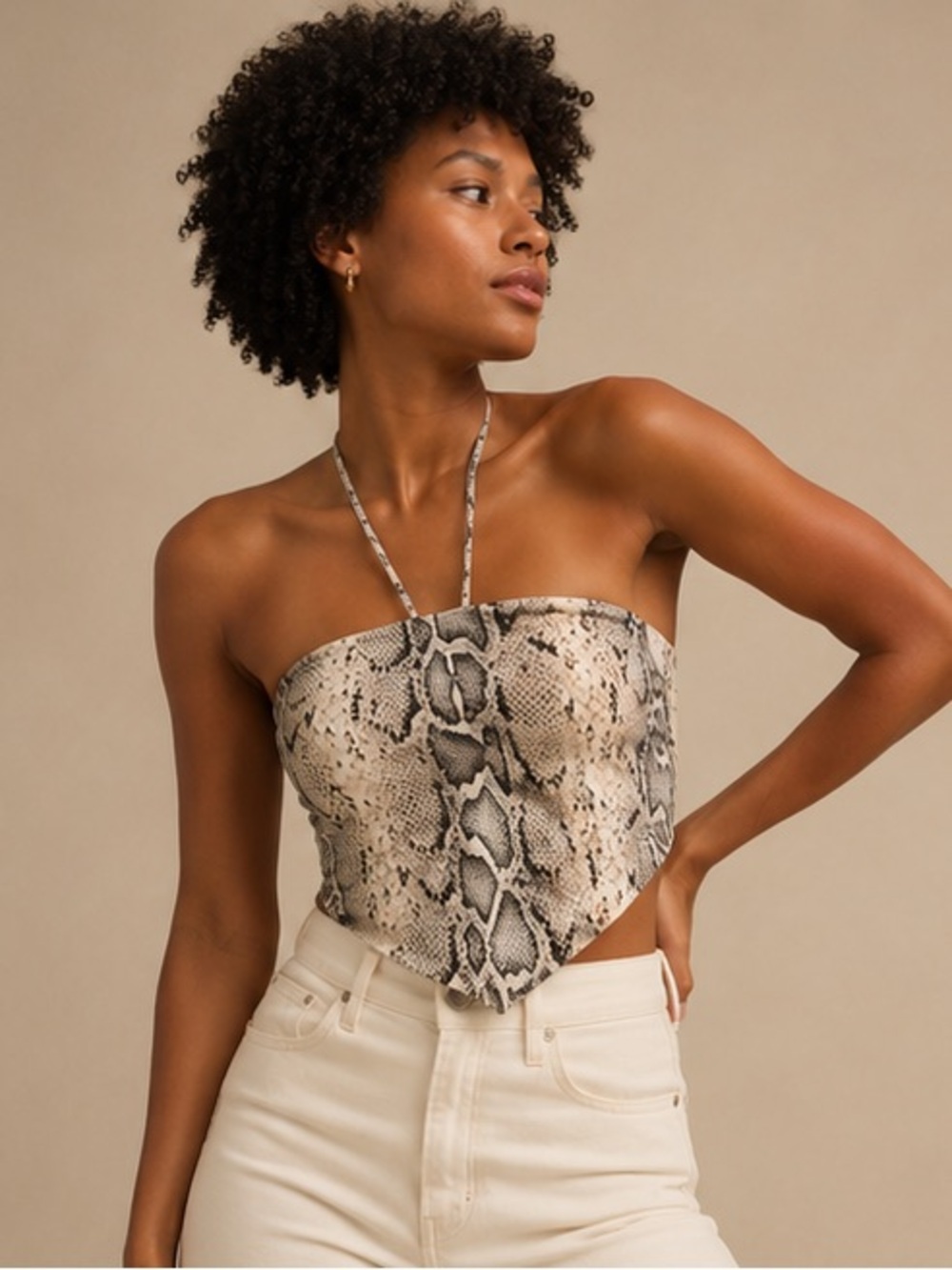 Forever 21 Neutral Snake Print Strapless Bandana Top L